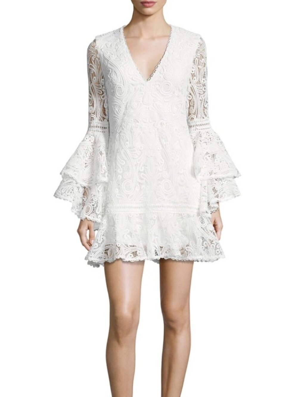 Alexis Veronique White Mini Dress Lace Bell Sleeve Party Cocktail Boho Size S